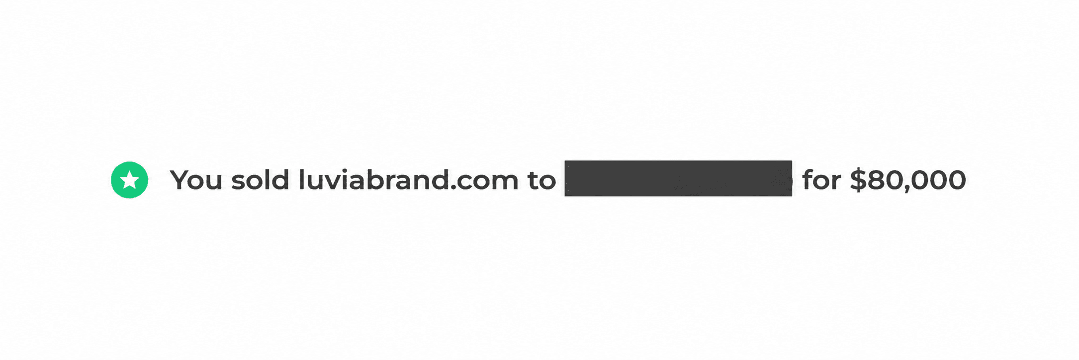 Sale confirmation for E-commerce - Luvia, showing $80,000 USD. Buyer identity is hidden.